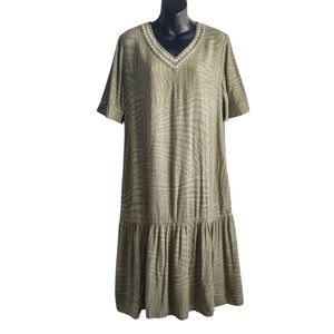 Chico's Women's Green White Embroidered V-Neck Shortsleeve Dress Size 0.…